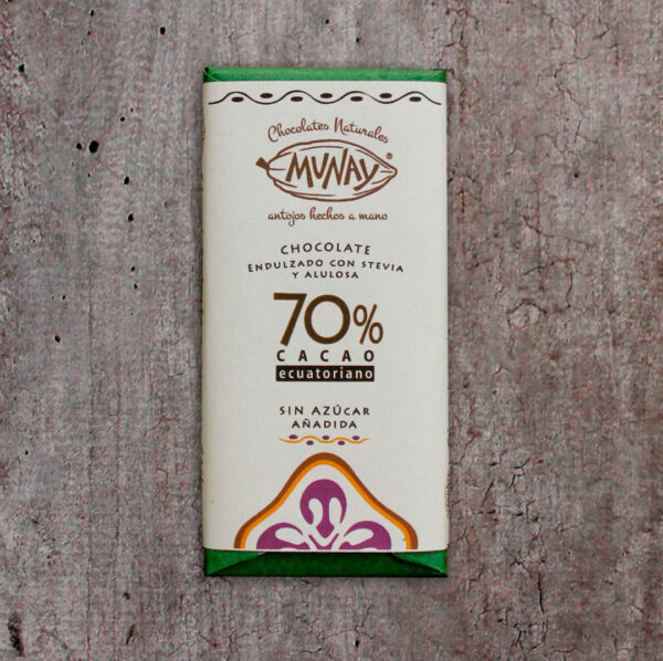 CHOCOLATE 70% CACAO CON ALULOSA Y STEVIA