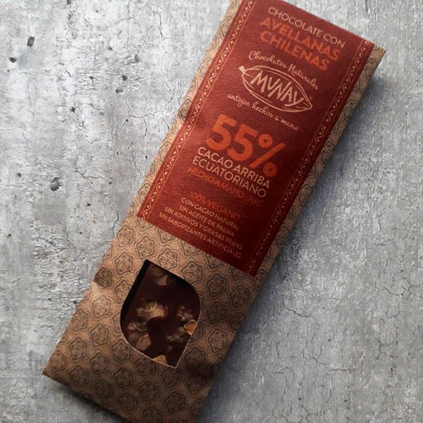 CHOCOLATES FUNCIONALES 55% CACAO CON AVELLANAS CHILENAS TOSTADAS